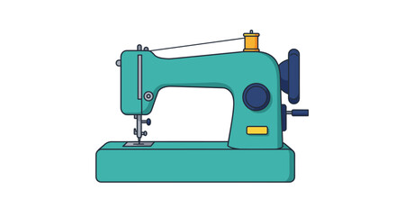 Simple teal cartoon illustration of a classic sewing machine design