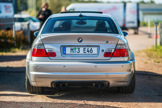 Gothenburg, Sweden - september 07 2025: Silver BMW M3 E46 rear view at show.