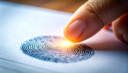 Forensic Fingerprint Analysis: A close-up view of a fingerprint being analyzed for forensic investigation, highlighting the intricate details of the unique pattern.