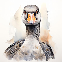 goose, a domestic feathered bird. watercolor drawing. artificial intelligence generator, AI, neural network image. background for the design