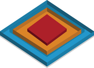 Isometric Layered Diamond Structure with Three Bold Colors - Abstract Hierarchy, Corporate Data, Stepped Pyramid, and Infographic Concept Vector