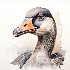 goose, a domestic feathered bird. watercolor drawing. artificial intelligence generator, AI, neural network image. background for the design