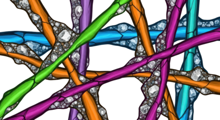 Colorful Intertwined Abstract Lines with Gemstone Accents.