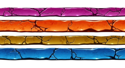 Colorful Cartoon Stone Borders with Cracks and Texture.