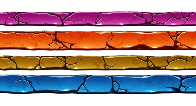 Colorful Cartoon Stone Borders with Cracks and Texture.