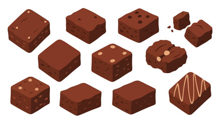Fototapeta premium Delectable chocolate brownie collection, isometric view dessert sweets treats