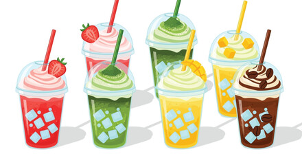 Vibrant collection of frozen drinks in various fruity and delicious flavors