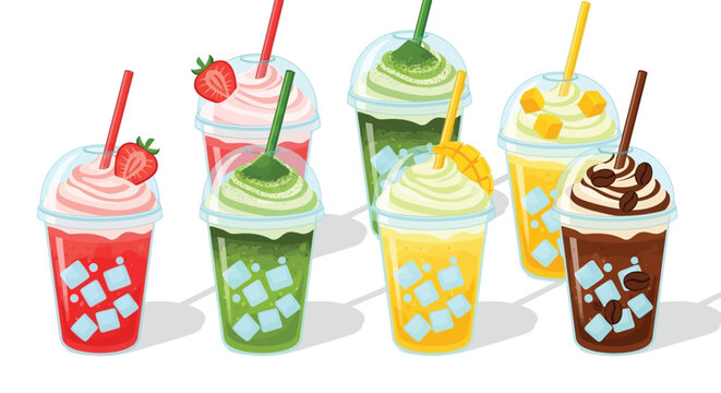 Vibrant collection of frozen drinks in various fruity and delicious flavors