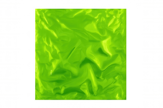 Green abstract crumpled plastic texture, shiny liquid effect, vibrant neon background, environmental concept