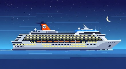 Cruise ship night ocean travel.