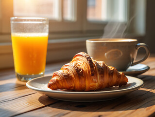 Croissant Breakfast with Coffee and Orange Juice