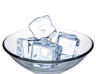 Crystal Clear Ice Cubes in Glass Bowl &ndash; Refreshing Drink Element on White Background