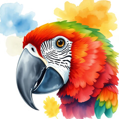 A bright, big bird. Parrot. watercolor drawing. artificial intelligence generator, AI, neural network image. background for the design