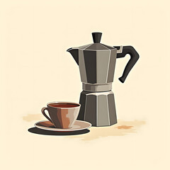 Moka pot and cup minimal illustration