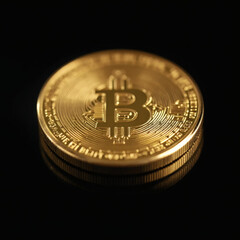 Golden bitcoin coin close-up