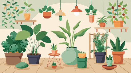 A collection of potted plants tered throughout the loft adding pops of greenery and natural elements. © Justlight
