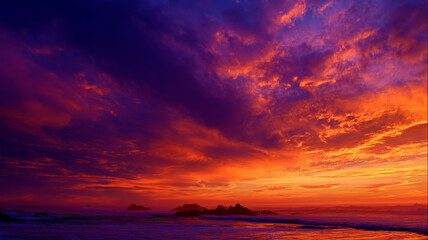 Sunset clouds landscape background, horizontal poster. Digital photo style illustration. 