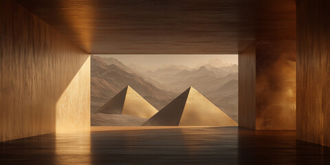 Ancient Egypt concept background. Egyptian pyramid horizontal banner. Digital painting AI artwork.	