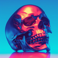 Human skull concept poster design. Digital artistic artwork raster bitmap illustration. Vivid colors. Graphic design art. AI artwork.