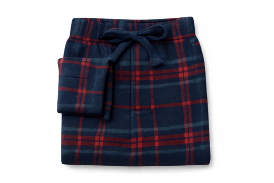 Folded flannel plaid pajama pants with drawstring