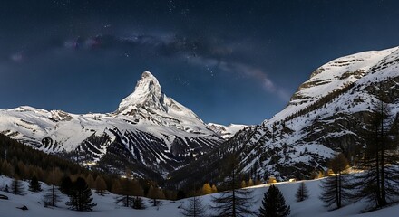 Matterhorn Milky Way Night Landscape.