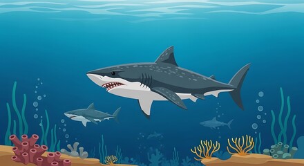 Fototapeta premium Great White Shark Ocean Reef.