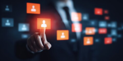 a digital art depiction of a futuristic business manager guiding a team through a holographic project plan, symbolizing next generation management systems 