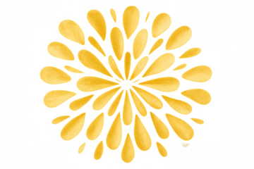 Yellow watercolor splattering creating an abstract burst or radial explosion with sunshine energy, transparent background