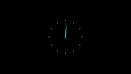 Twelve hours clock run, moving time arrows, 12 hours clock dial loop, twenty-four hours' time lapse animation, Hours appear on a black background. and creating a stunning video.4k video