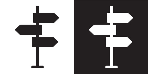 Simple Black and White Road Sign Icons. Signpost icon vector, solid logo illustration, pictogram.
