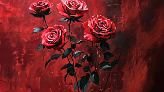 Dramatic red roses in artistic animation on textured background