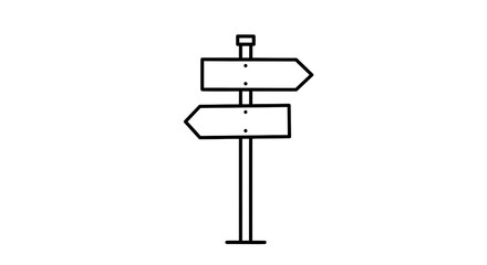 Simple black & white line drawing of a two-tiered signpost pointing in opposite directions