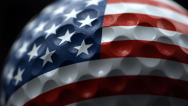 a closeup of a golf ball for golfers with an american flag on it, ai