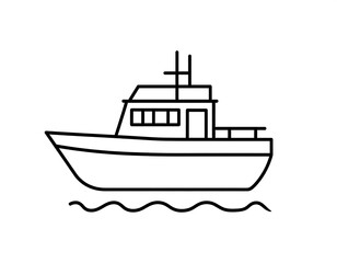 Obraz premium Simple black and white line art of a motorboat on water, rendered with minimalistic detail