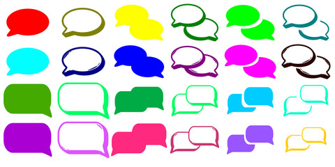 Colorful speech bubbles in various shapes and arrangements, conveying communication and dialogue.