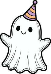 Cute Ghost Party Character. Halloween Vector Hand Drawn Design Element.