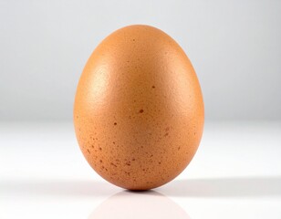 A single brown chicken egg, a symbol of potential and nourishment, sits on a clean white surface.