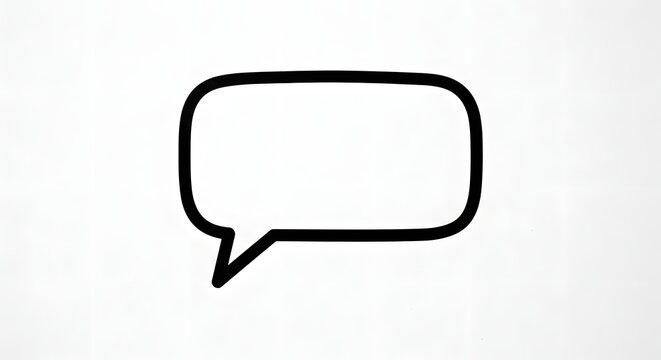 Simple black outlined speech bubble graphic on a white background; evokes communication