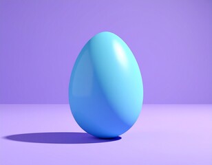 Simple pastel blue egg casting a long shadow on a soft purple background
