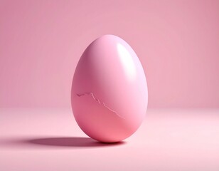 Delicate pink egg with a subtle crack against a soft pastel background, symbolizing new beginnings and fragility.