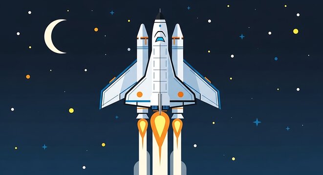 Spacecraft Launch with Night Sky. - Powered by Adobe