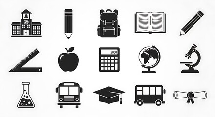 School icons education supplies.