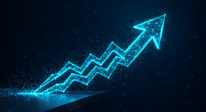 Glowing Blue Arrow Graph Ascending Dark Background