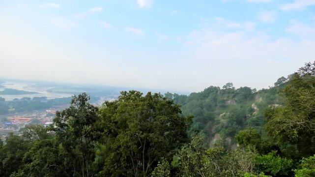 The beautiful scenery seen on the ropeway journey returning from Manasa Devi Temple in Haridwar, Uttarakhand, India