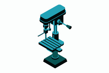 Turquoise drill press machine isometric view for workshop and manufacturing needs