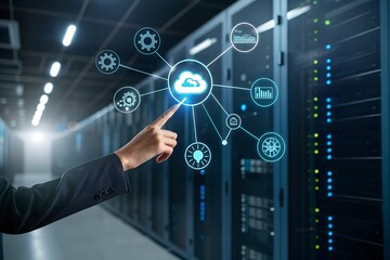 Obraz premium Businessman using AI agent interface for smart automation and digital communication. Concept of artificial intelligence, chatbot, virtual assistant, and generative AI technology
