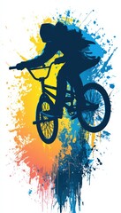 Fototapeta premium Dynamic BMX Trick Silhouette with Vibrant Gradient Explosion Background