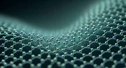 Macro close up of a hexagonal carbon atomic lattice structure. Graphene material and nanotechnology research. Molecular engineering illustration representing advanced new materials.