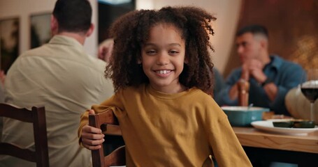 Face, smile and thanksgiving with boy in dining room for family gathering or social event. Celebration, holiday and tradition with happy child at table in apartment for dinner party or feast