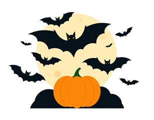 halloween, bat, pumpkin, vector, illustration, night, silhouette, autumn, horror, cartoon, black, animal, holiday, dark, design, vampire, icon, spooky, scary, moon, orange, art, bats, symbol, fear (3)